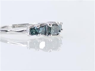 14K White Gold APX 3/4 CTW Princess Blue Diamond Ring Sz 8.5